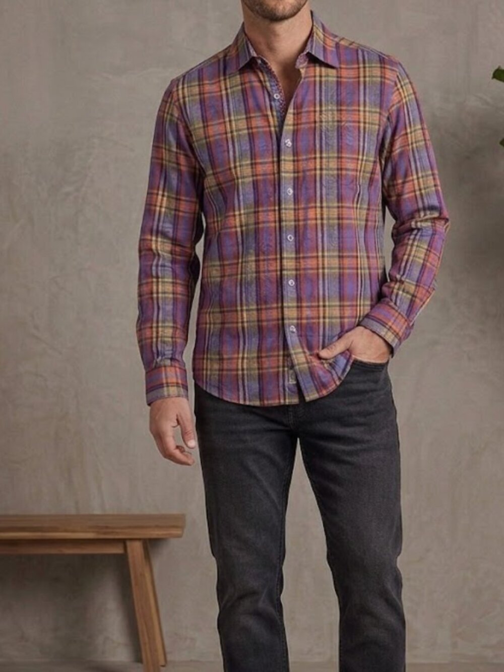 Robert Graham Classic Fit Long Sleeve Dress Shirt Men's Large Plaid